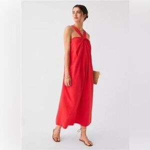 NWT Faherty Bay Twist Seersucker Dress Hibiscus
 Halter Neck Maxi Dress Med
